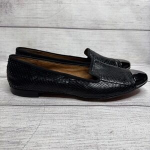Sam Edelman Black Leather Snakeskin Print Cap Toe Loafers Flats Size 9.5